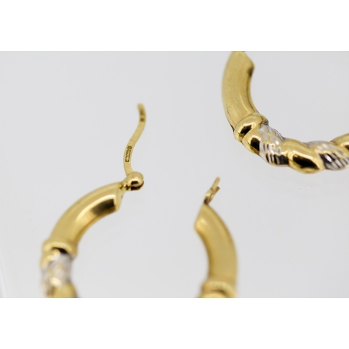 44 - Pair of 9 Carat Yellow and White Gold Twist Form Hoop Earrings 2.5cm High