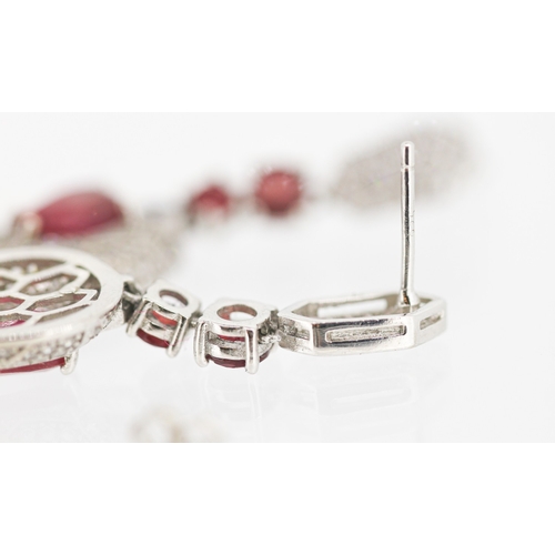 45 - Pair of Attractively Detailed Ruby and Gemset Serpent Motif Drop Earrings Mounted in Sterling Silver... 