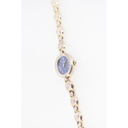 Sterling Silver Ladies Di-vad Quartz Wristwatch Navy Dial Roman Numerals Bracelet 19cm Long As New Unworn Shop Stock Inherited by Vendor