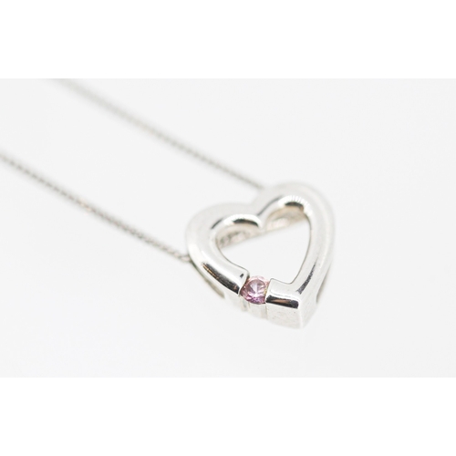48 - Pink Tourmaline Set Heart Motif Pendant Mounted in 9 Carat White Gold 1cm High Set on 9 Carat White ... 