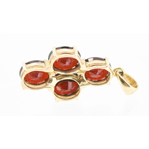 54 - Red Garnet Four Stone Set Pendant Mounted in 9 Carat Yellow Gold 2.5cm High