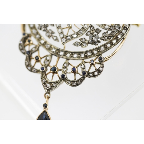 Finely Detailed Diamond Sapphire and Pearl Set Cluster Form Brooch ...