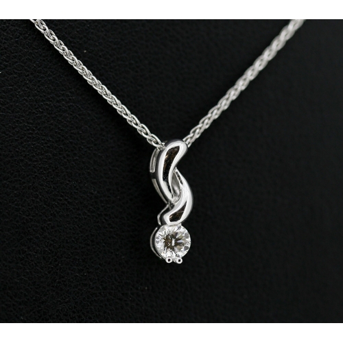 9 - Diamond Solitaire Ribbon Form Pendant Mounted in 18 Carat White Gold 1.5cm High Set on 18 Carat Whit... 