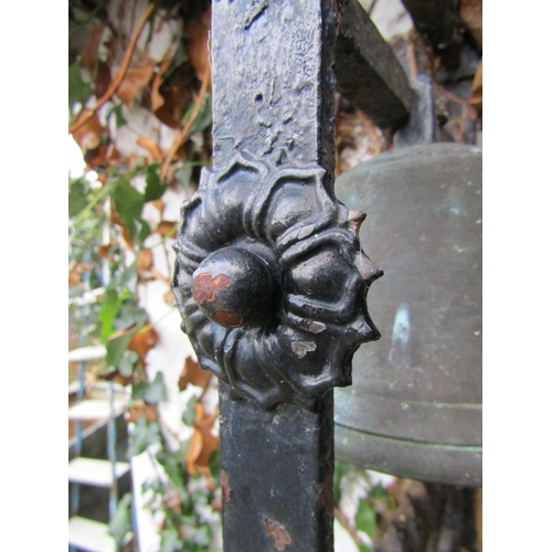 10 - Antique Wrought Iron Wall Mounted Bell Pull with Cast Brass Bell and Wrought Metal Bell Pull