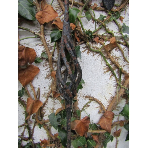 10 - Antique Wrought Iron Wall Mounted Bell Pull with Cast Brass Bell and Wrought Metal Bell Pull