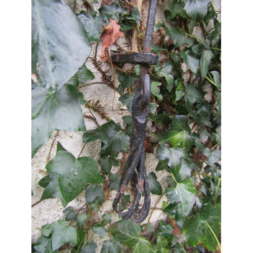 10 - Antique Wrought Iron Wall Mounted Bell Pull with Cast Brass Bell and Wrought Metal Bell Pull