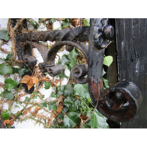 10 - Antique Wrought Iron Wall Mounted Bell Pull with Cast Brass Bell and Wrought Metal Bell Pull