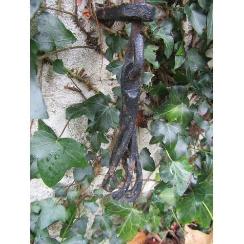 10 - Antique Wrought Iron Wall Mounted Bell Pull with Cast Brass Bell and Wrought Metal Bell Pull