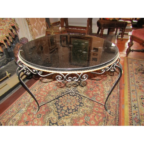104 - Vintage Plate Glass Top Circular Form Wrought Iron Coffee or End Table Top Approximately 2ft 6 Inche... 