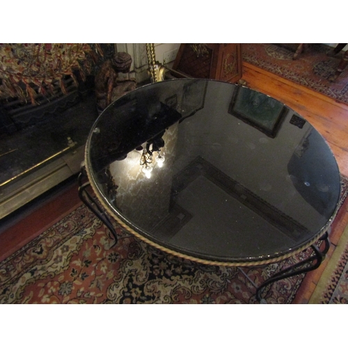 104 - Vintage Plate Glass Top Circular Form Wrought Iron Coffee or End Table Top Approximately 2ft 6 Inche... 