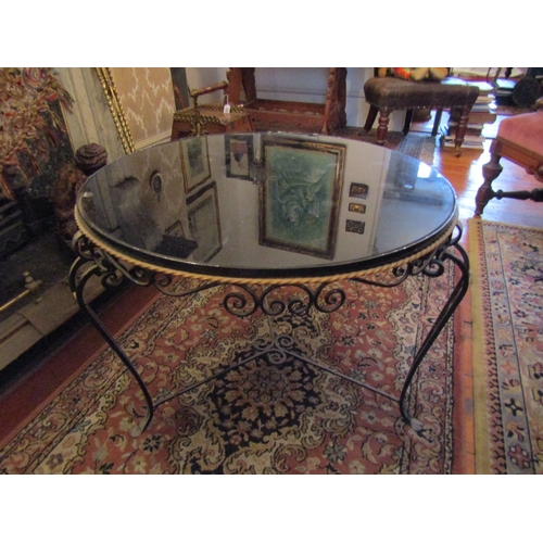 104 - Vintage Plate Glass Top Circular Form Wrought Iron Coffee or End Table Top Approximately 2ft 6 Inche... 