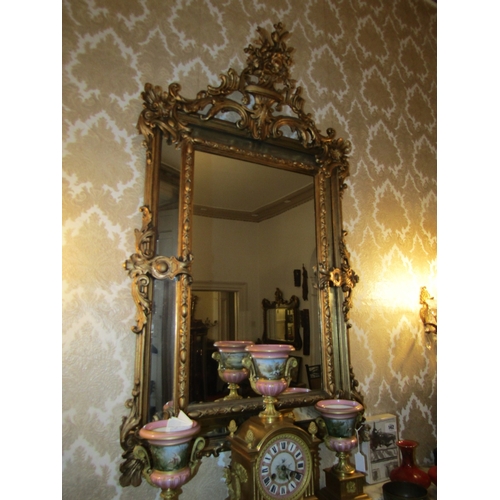 105 - Antique Gilded Wall Mirror Cartouche Upper Decoration Attractively Detailed Approximately 42 Inches ... 