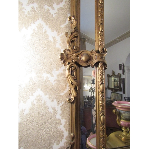105 - Antique Gilded Wall Mirror Cartouche Upper Decoration Attractively Detailed Approximately 42 Inches ... 