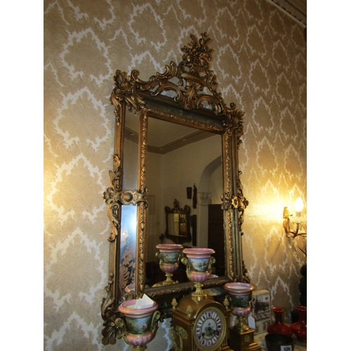 105 - Antique Gilded Wall Mirror Cartouche Upper Decoration Attractively Detailed Approximately 42 Inches ... 