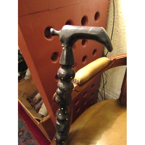112 - Old Tribal Carved Ebony Walking Stick Figural Decoration to Shaft Full Size
