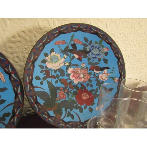 114 - Pair of Antique Cloisonne Chargers Floral and Avian Motif Decoration Each Approximately 14 Inches Di... 