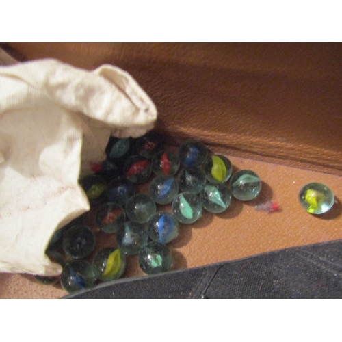 115 - Original World War II Child's Evacuation Suite Case Complete with Golliwog Comic Marbles, etc.