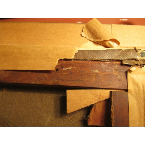 15 - Antique School Landscape Brook with Dwellings Beyond Oil on Canvas Approximately 14 Inches High x 18... 