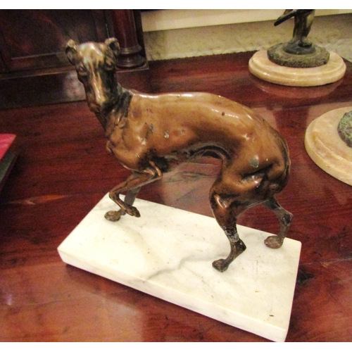 18 - Antique Bronze Sculpture Whippet Mounted on Rectangular Form Marble Base Approximately 7 Inches Wide