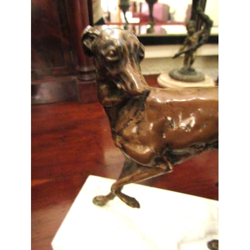 18 - Antique Bronze Sculpture Whippet Mounted on Rectangular Form Marble Base Approximately 7 Inches Wide