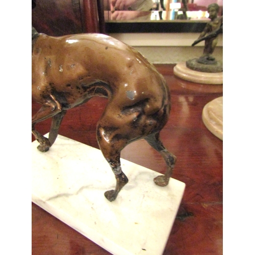 18 - Antique Bronze Sculpture Whippet Mounted on Rectangular Form Marble Base Approximately 7 Inches Wide