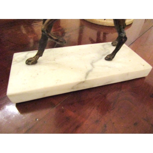18 - Antique Bronze Sculpture Whippet Mounted on Rectangular Form Marble Base Approximately 7 Inches Wide