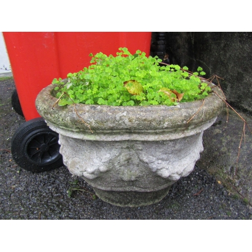 2 - Composite Stone Garden Urn Circular Form Swag Decoration Approximately 22 Inches Diameter