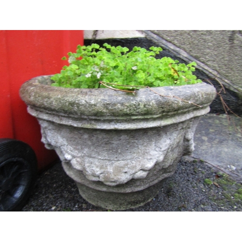 2 - Composite Stone Garden Urn Circular Form Swag Decoration Approximately 22 Inches Diameter
