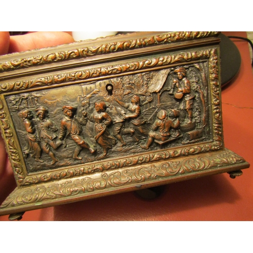 20 - Antique Bronze Jewellery Box Finely Detailed with Scenes Hinge Top Silk Lined Interior Box Approxima... 