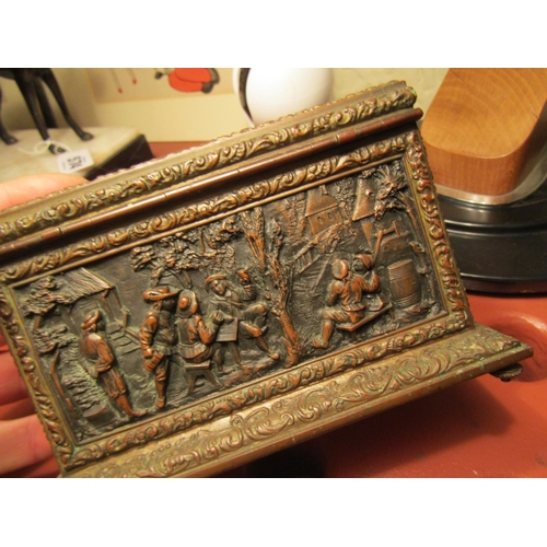 20 - Antique Bronze Jewellery Box Finely Detailed with Scenes Hinge Top Silk Lined Interior Box Approxima... 