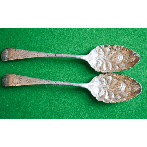 24 - Pair of Antique Silver Berrie Spoons Full Size