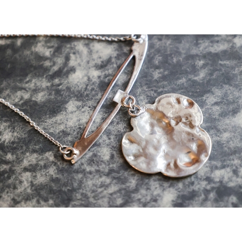 27 - Silver Art Nouveau Pendant Necklace Attractively Detailed Inset with Amber Silver Chain