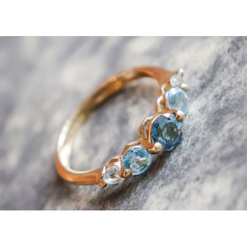30 - Topaz Five Stone Nine Carat Yellow Gold Ladies Ring Band Size N
