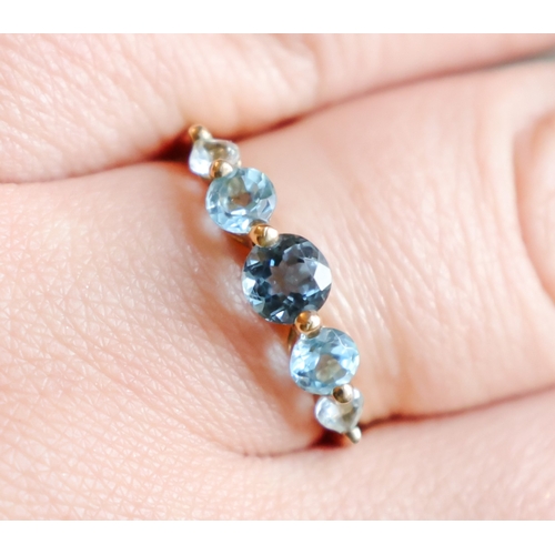 30 - Topaz Five Stone Nine Carat Yellow Gold Ladies Ring Band Size N
