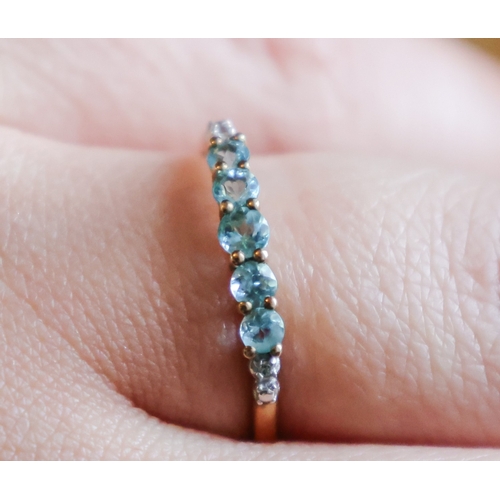 32 - Five Stone Nine Carat Yellow Gold Ring Band Size P