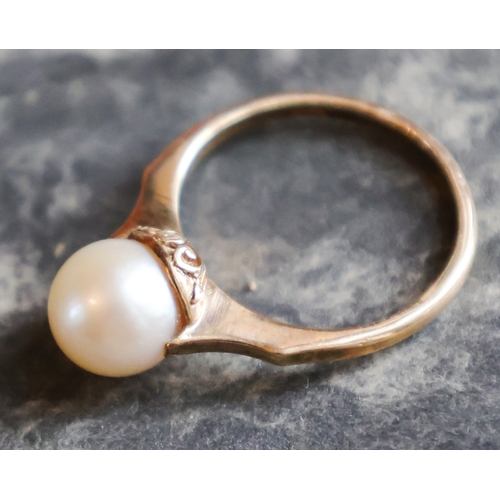 33 - Pearl Set Nine Carat Yellow Gold Ladies Ring Band Size N