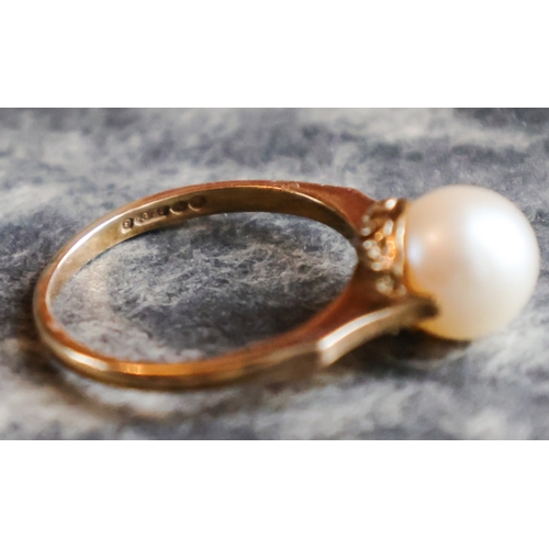 33 - Pearl Set Nine Carat Yellow Gold Ladies Ring Band Size N
