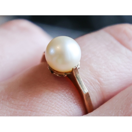 33 - Pearl Set Nine Carat Yellow Gold Ladies Ring Band Size N
