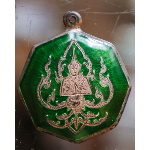 37 - Silver Overlaid Enamel Ladies Octagonal Pendant Dancing Figure Approximately 4cm Wide