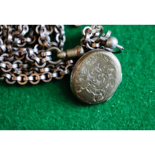 46 - Vintage Long-guard Chain Barrel Link with Locket Rolled Gold