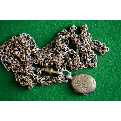 46 - Vintage Long-guard Chain Barrel Link with Locket Rolled Gold