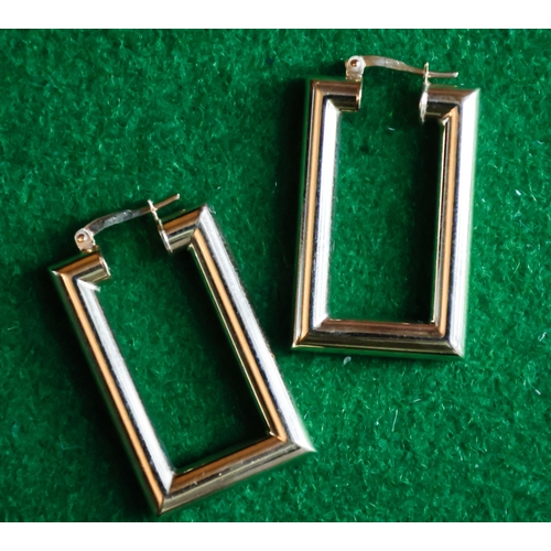 49 - Pair of Nine Carat Yellow Gold Design Earrings Rectangular Form Each 2.7cm High Approximately