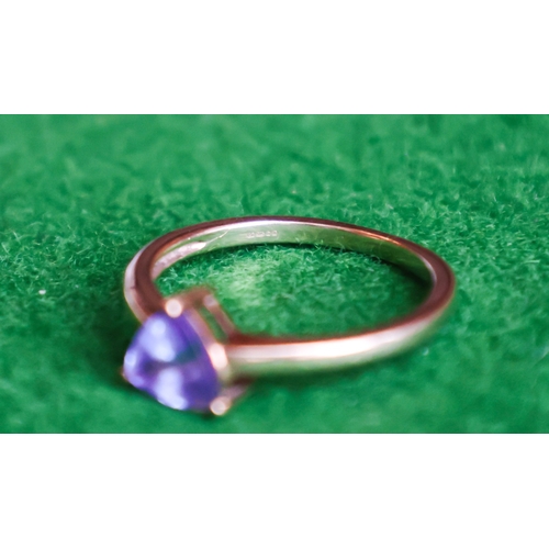 50 - Nine Carat Yellow Gold Tanzanite Center Stone Ladies Ring Band Size P and a Half