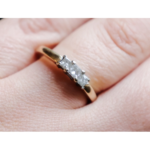 51 - Three Stone Diamond Ladies Ring Mounted on Eighteen Carat Yellow Gold Band Size P