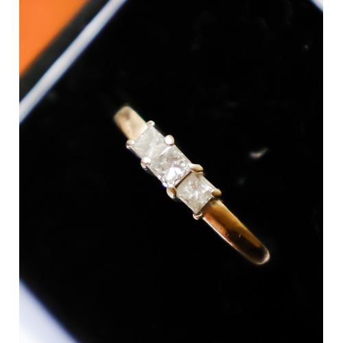 51 - Three Stone Diamond Ladies Ring Mounted on Eighteen Carat Yellow Gold Band Size P