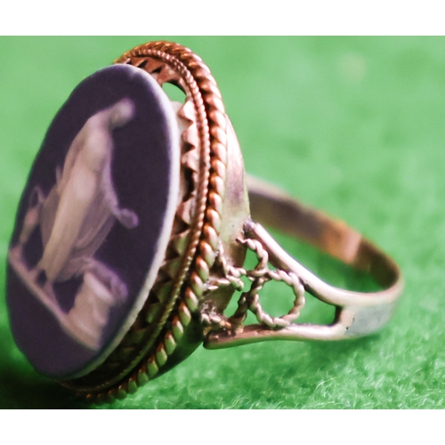 52 - Jasperware Wedgwood Panel Ring Nine Carat Yellow Gold Band Size N and a Half