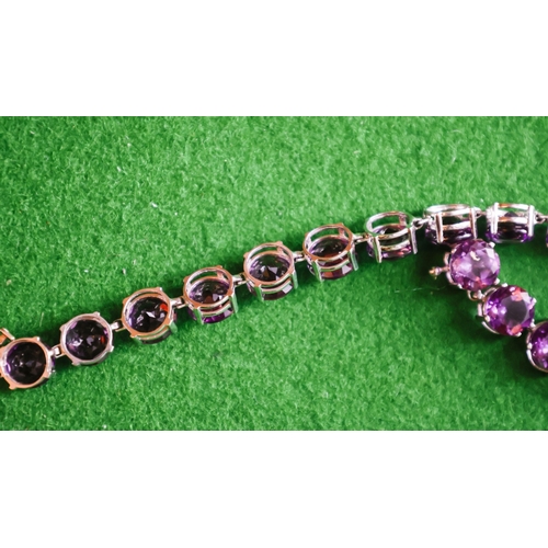54 - Nine Carat Amethyst Set Ladies Bracelet Articulated Form Attractively Detailed 20cm Long