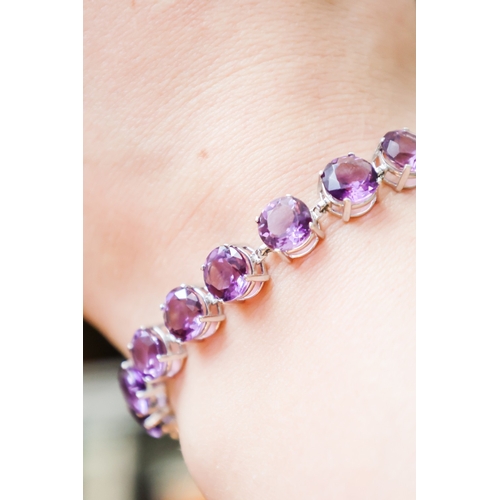 54 - Nine Carat Amethyst Set Ladies Bracelet Articulated Form Attractively Detailed 20cm Long