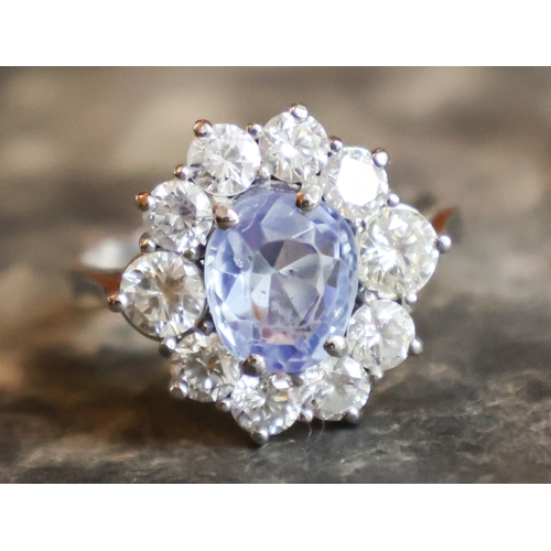 56 - Sapphire and Diamond Ladies 18 Carat Gold Cluster Ring Mounted on Platinum Band Diamonds of High Col... 