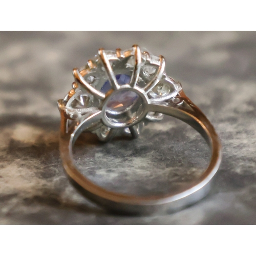 56 - Sapphire and Diamond Ladies 18 Carat Gold Cluster Ring Mounted on Platinum Band Diamonds of High Col... 